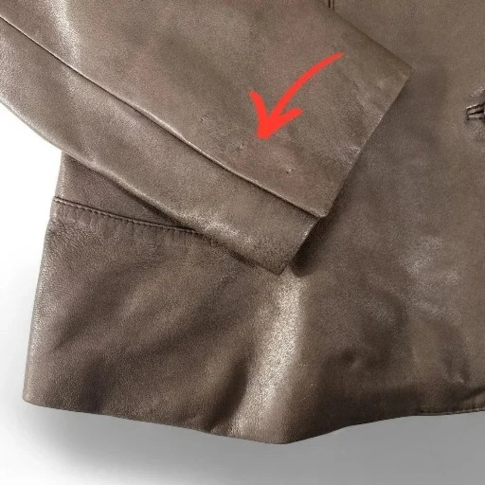 Tahari Leather‎ Blazer Jacket Womens Size L Brown Button Up Long Sleeve Career